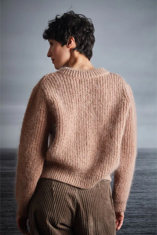 CHARLOTTE Round-Neck Cardigan in Merino-Mohair Wool - Light Pink sold by L’ENVERS product image thumbnail 4