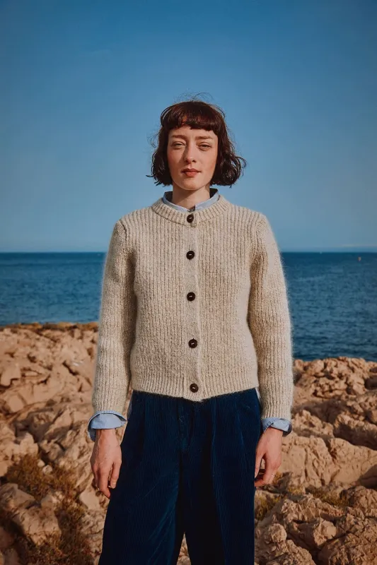 CHARLOTTE Round-Neck Cardigan in Merino-Mohair Wool - Beige sold by L’ENVERS