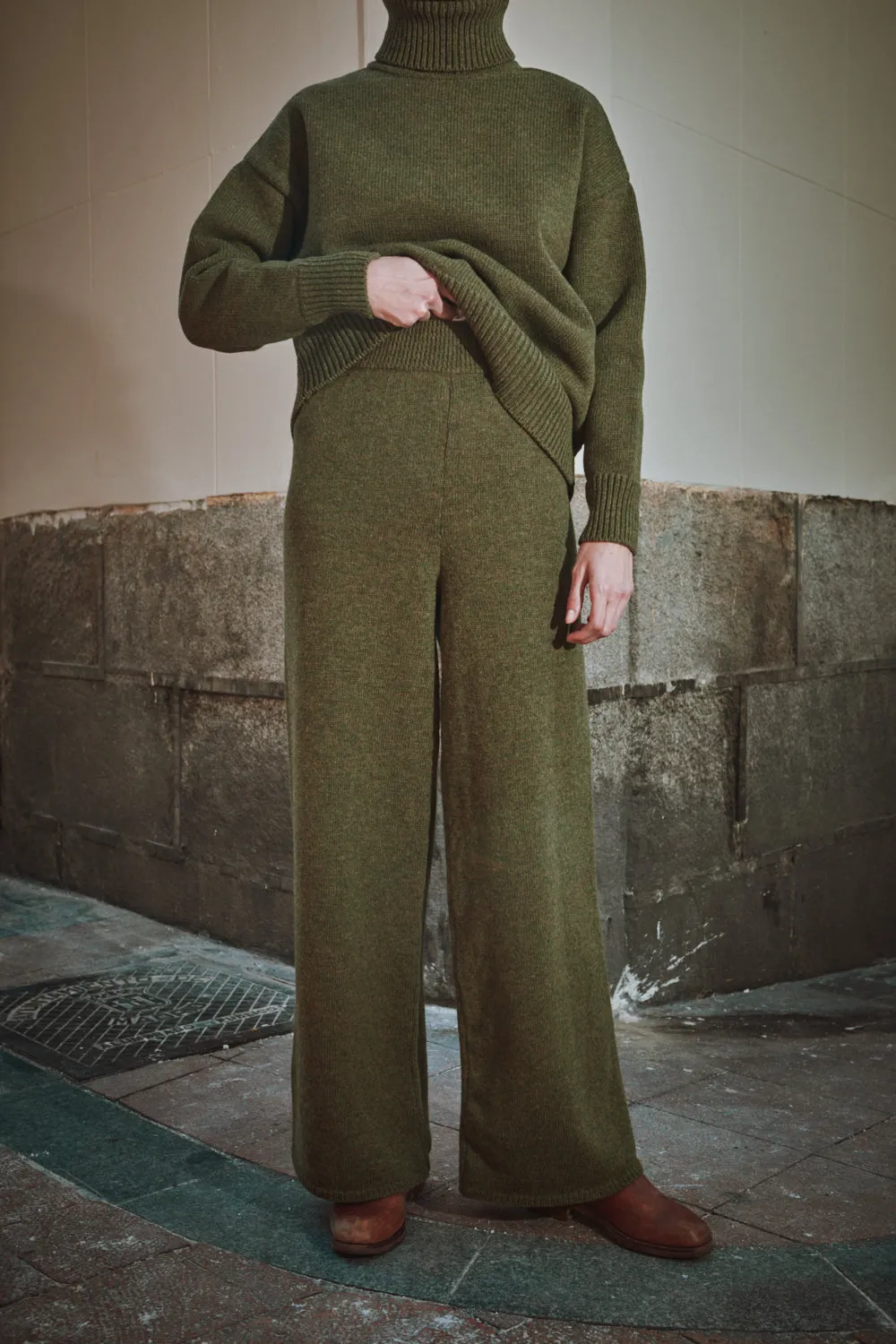 HELENE Knit Pants in Merino Wool - Olive Green sold by L’ENVERS product image thumbnail 3