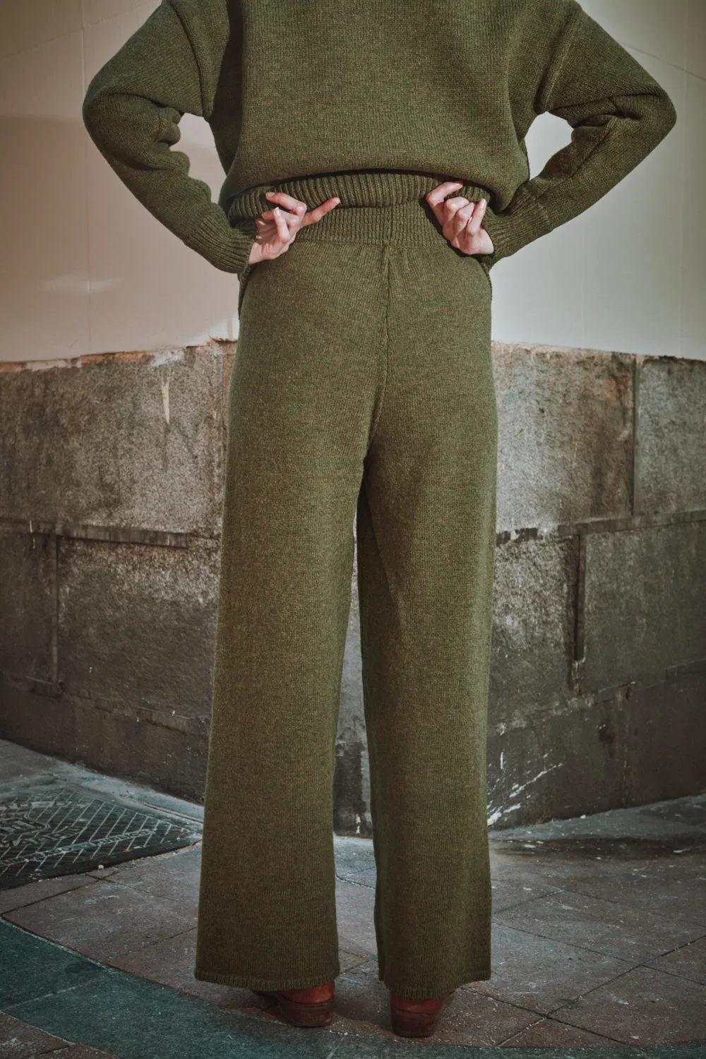 HELENE Knit Pants in Merino Wool - Olive Green sold by L’ENVERS product image thumbnail 4