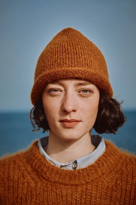 MARION Roll-Up Beanie in Mohair Wool - Amber (Delivered by Xmas) sold by L’ENVERS