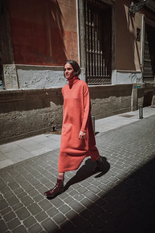 FREYA Knit Dress in Merino Wool - Coral (In Stock) made by L’ENVERS
