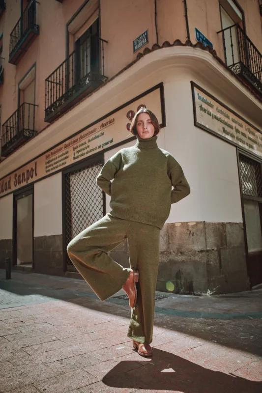 HELENE Knit Pants in Merino Wool - Olive Green (In Stock) made by L’ENVERS