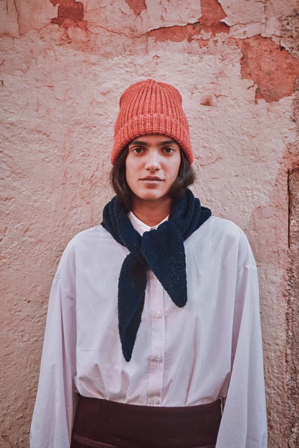 HORTENSE Bandana in Merino Wool - Navy (In Stock) sold by L’ENVERS