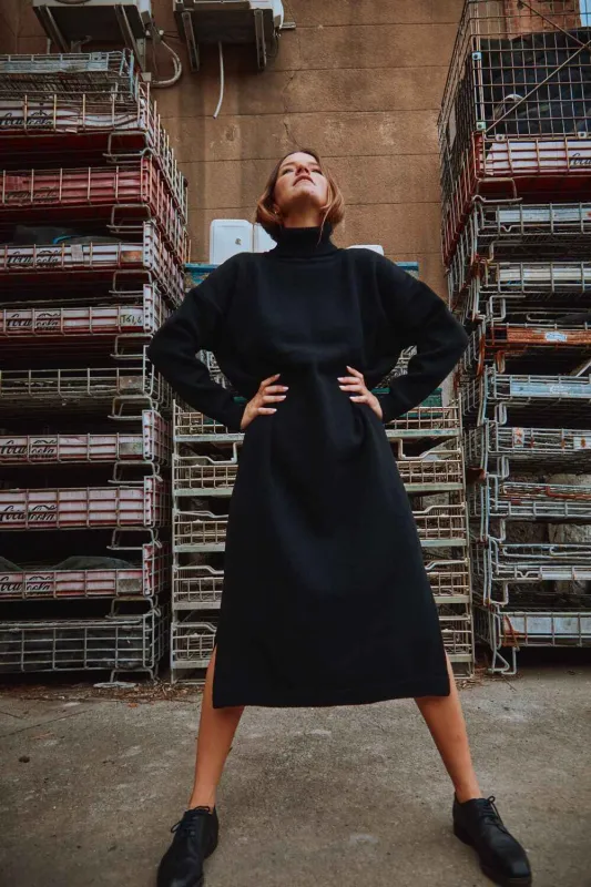 FREYA Knit Dress in Merino Wool - Black (In Stock) sold by L’ENVERS