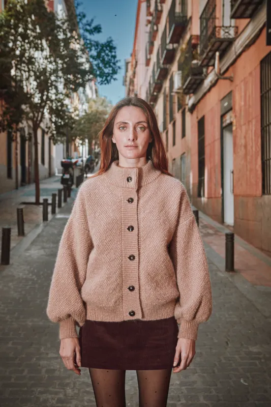 GEORGE High-Neck Cardigan Jacket in Merino-Mohair Wool - Light Pink (In Stock) sold by L’ENVERS