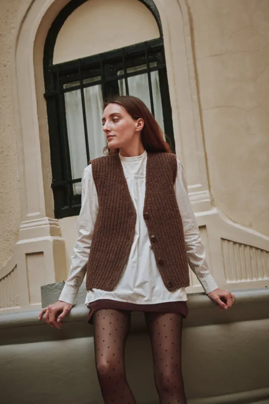 VERA Sleeveless Vest in Merino Wool - Chocolate (In Stock) sold by L’ENVERS