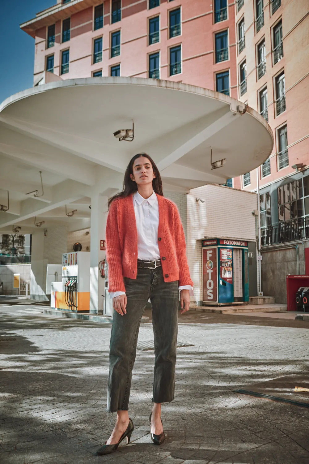 ANNA V-Neck Cardigan in Merino-Mohair Wool - Coral (In Stock) sold by L’ENVERS product image thumbnail 4