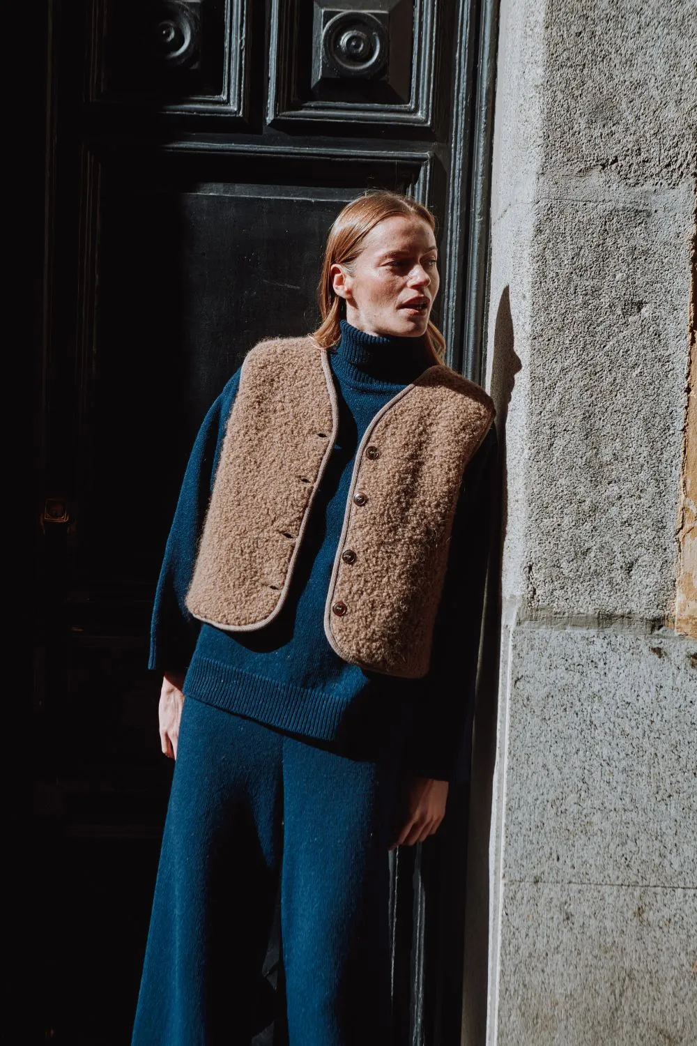 LUCE Shepherd's Vest in Curly Alpaca - Marron Glacé sold by L’ENVERS product image thumbnail 3