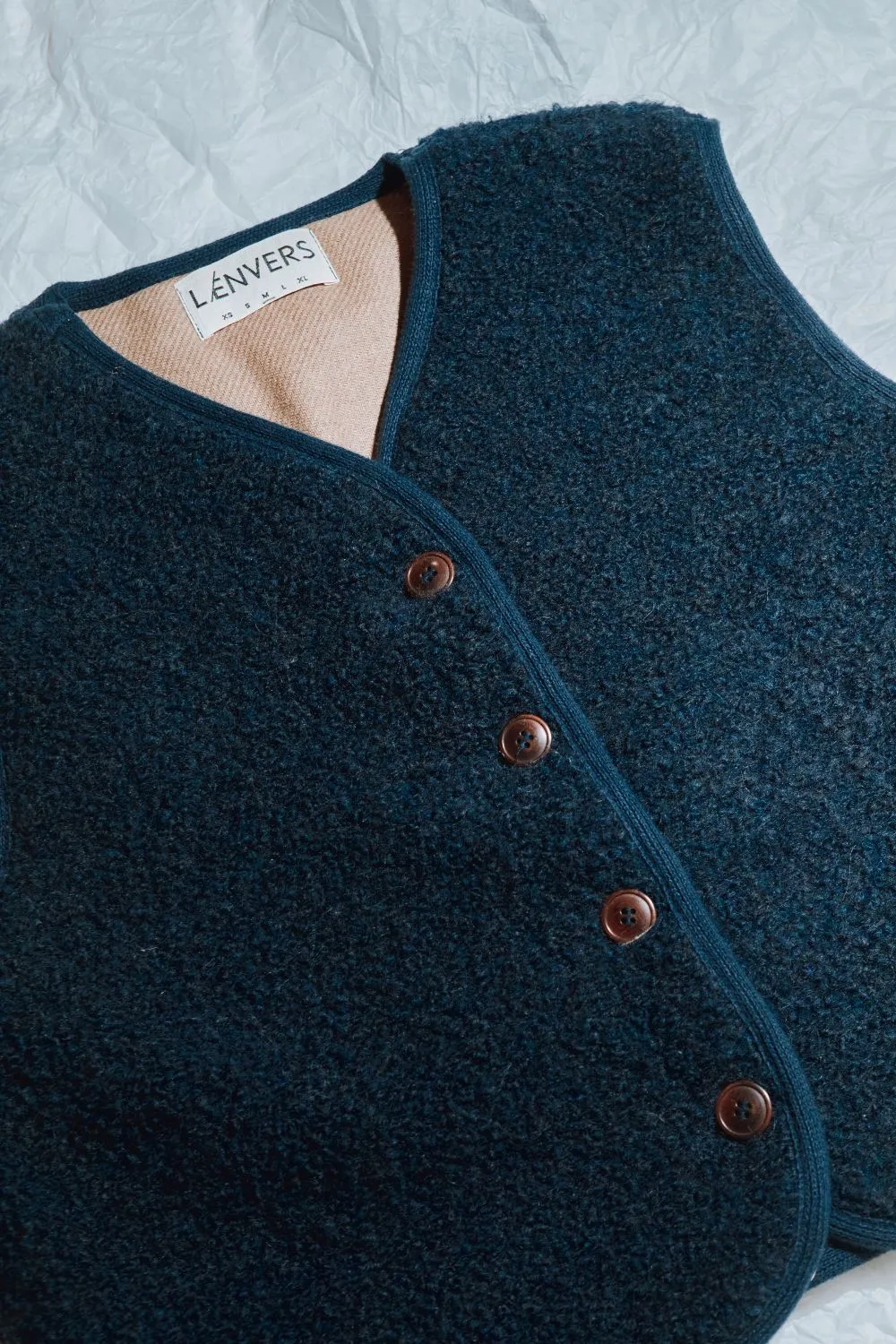 LUCE Shepherd's Vest in Curly Alpaca - Navy sold by L’ENVERS product image thumbnail 4