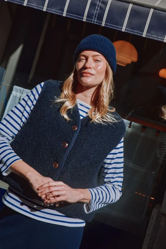 LUCE Shepherd's Vest in Curly Alpaca - Navy made by L’ENVERS