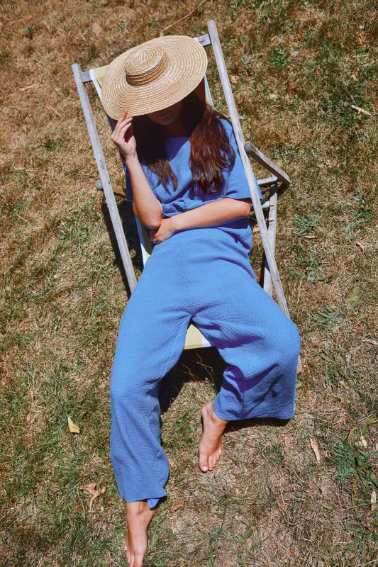 LOUISA Cropped Pants in Organic Cotton - Cyan Blue sold by L’ENVERS