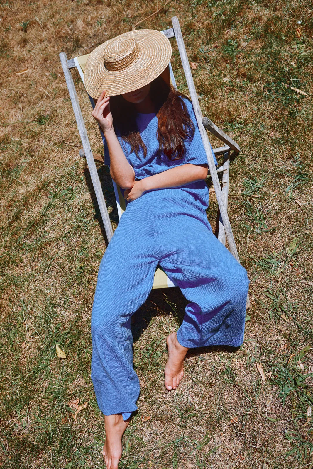 LOUISA Cropped Pants in Organic Cotton - Cyan Blue sold by L’ENVERS