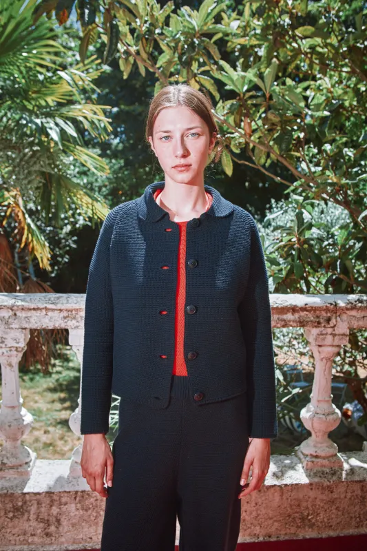 ROSA Summer Jacket in Organic Cotton - Navy made by L’ENVERS