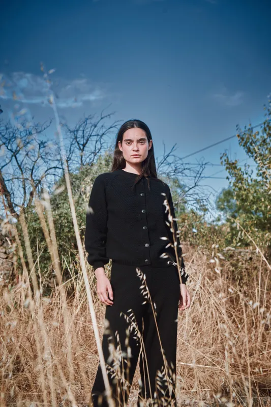 GABY Balloon-Sleeve Cardigan in Organic Cotton - Black made by L’ENVERS