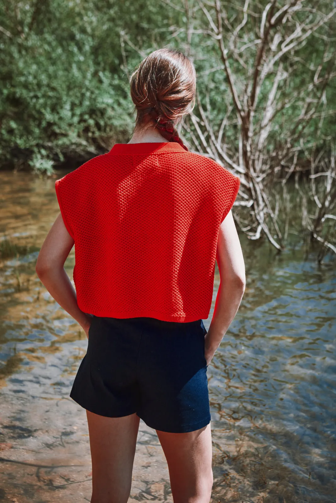 ELEONORE Sleeveless V-Neck Cardigan in Organic Cotton - Red sold by L’ENVERS product image thumbnail 4
