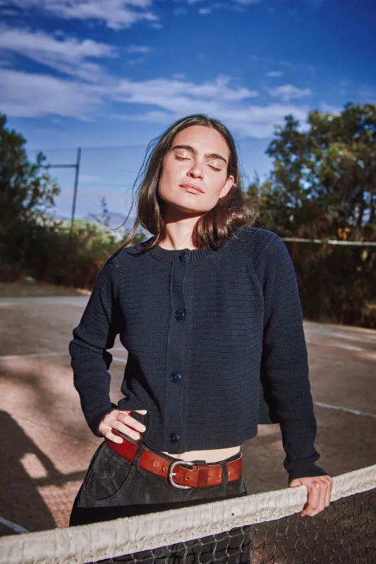 VALÉRIE Cropped Cardigan in Organic Cotton - Navy Blue made by L’ENVERS