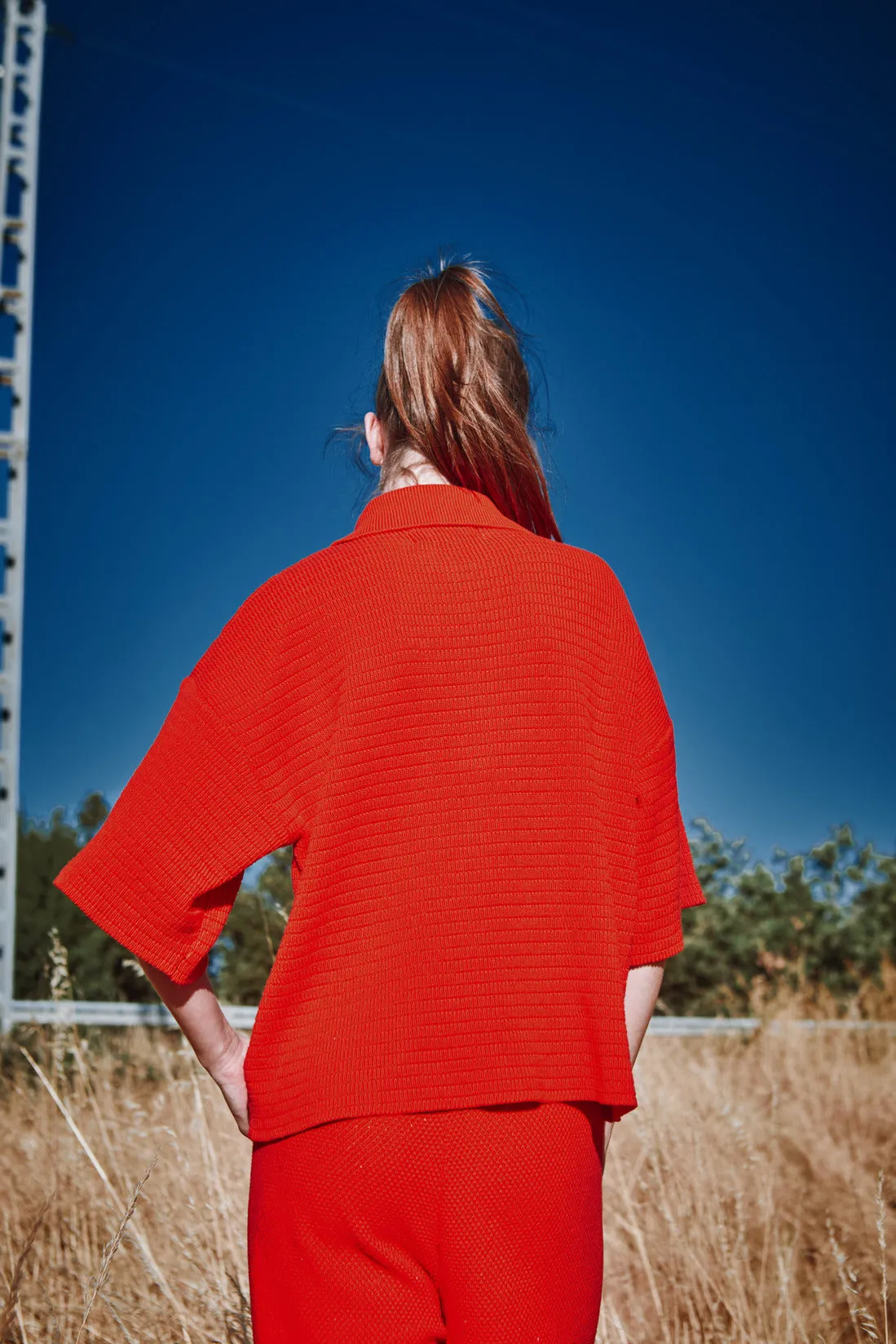 LILI Oversize Polo Shirt in Organic Cotton - Red sold by L’ENVERS product image thumbnail 3