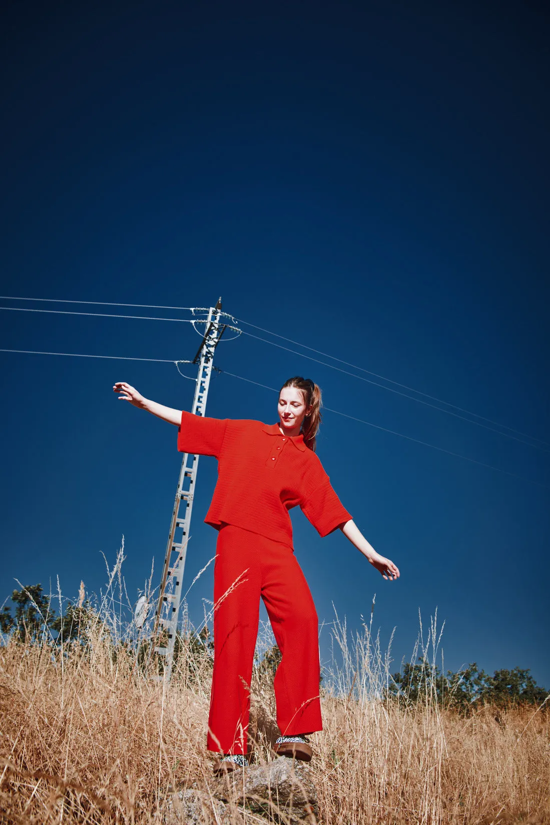 LILI Oversize Polo Shirt in Organic Cotton - Red sold by L’ENVERS product image thumbnail 5