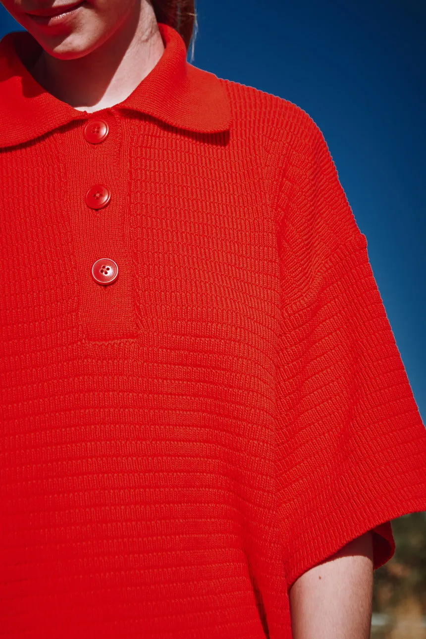 LILI Oversize Polo Shirt in Organic Cotton - Red sold by L’ENVERS product image thumbnail 2