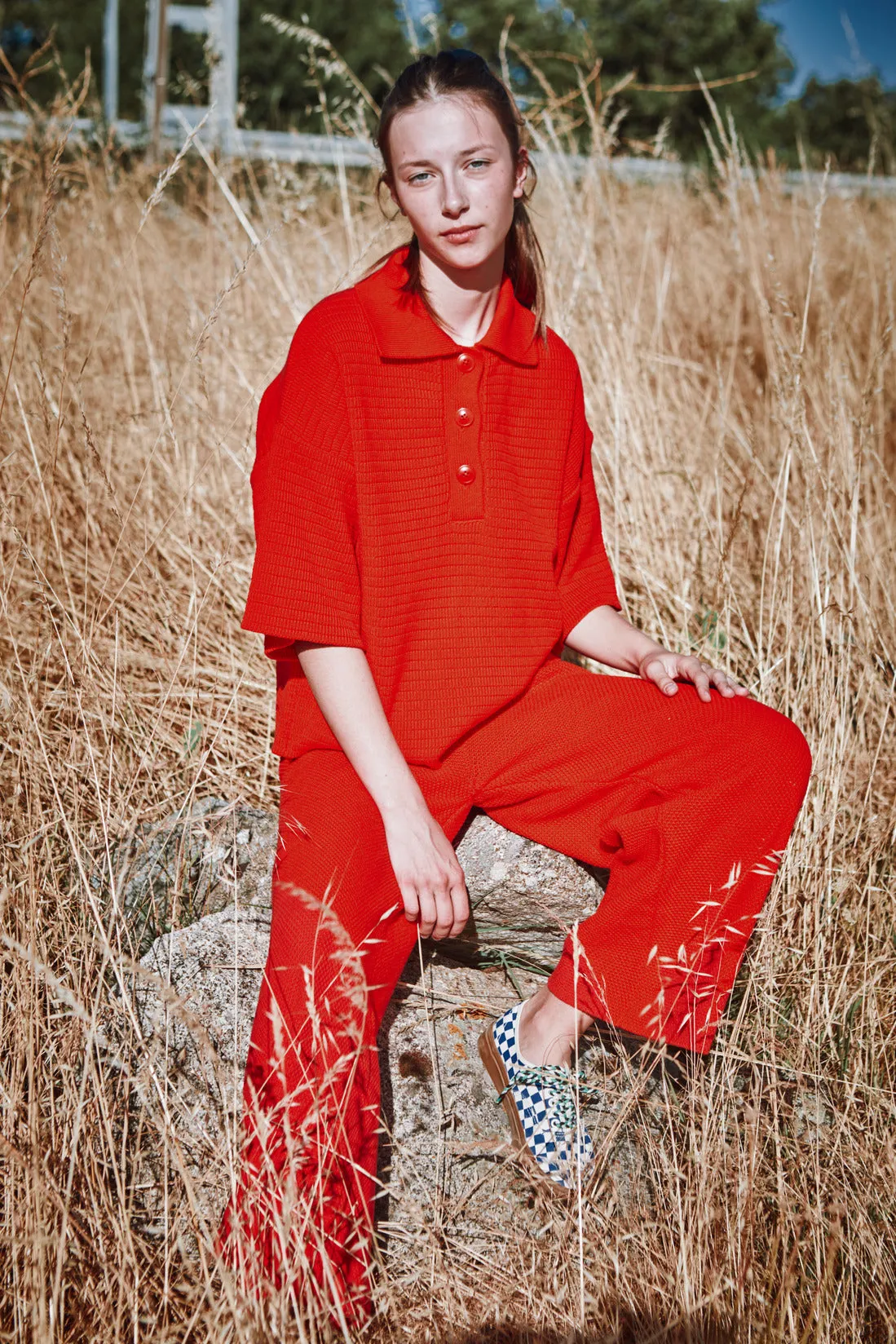 LILI Oversize Polo Shirt in Organic Cotton - Red sold by L’ENVERS product image thumbnail 4