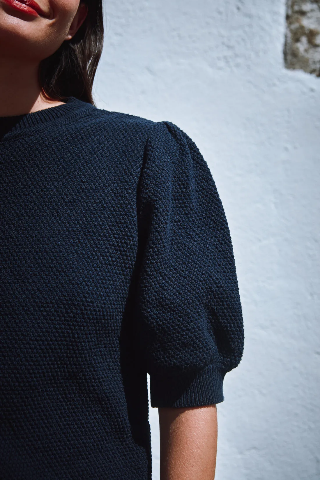 ELISABETH Puff-Sleeve Tee in Organic Cotton - Navy sold by L’ENVERS product image thumbnail 4