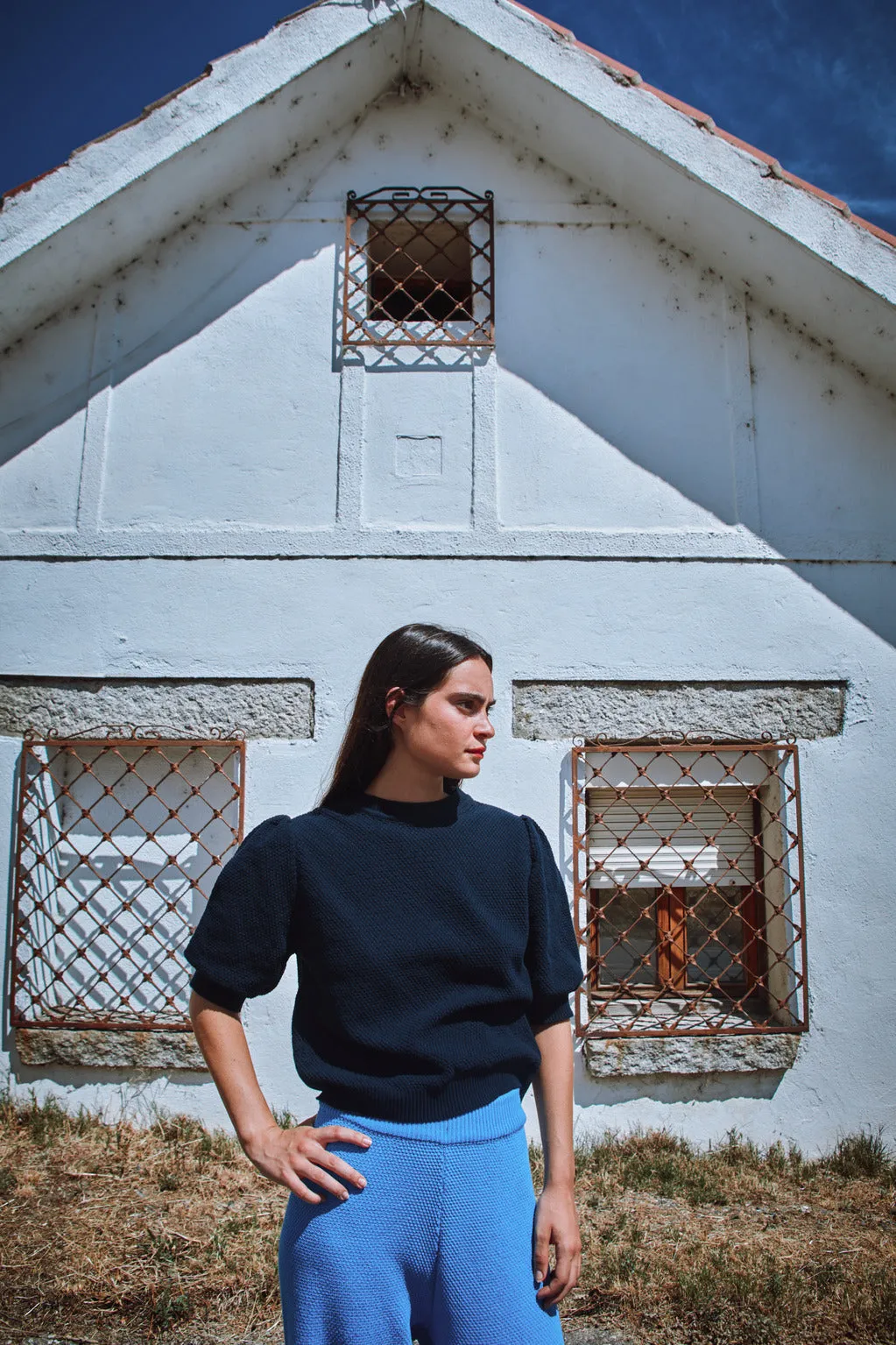 ELISABETH Puff-Sleeve Tee in Organic Cotton - Navy sold by L’ENVERS product image thumbnail 5