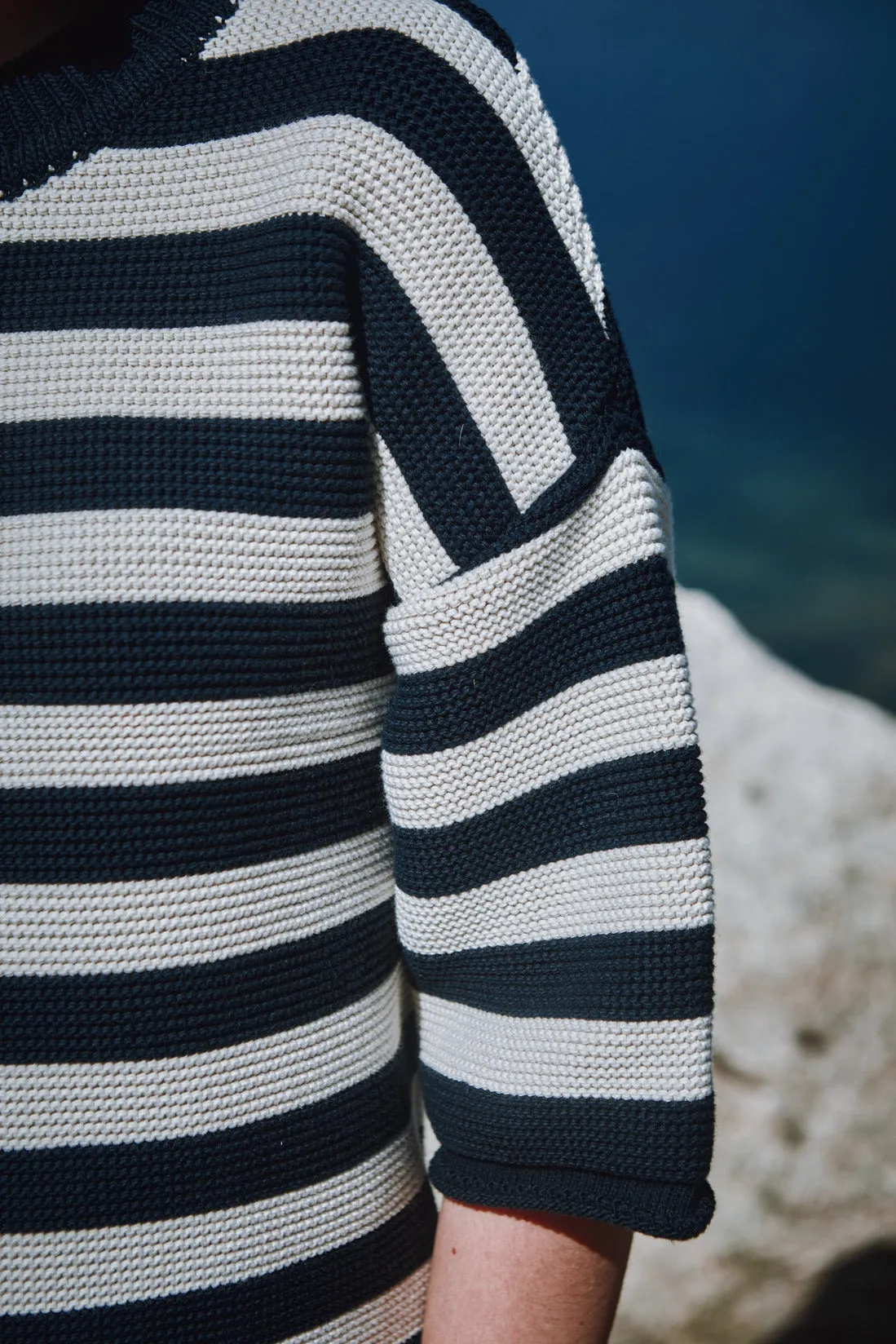 GERALDINE Oversize Tee in Organic Cotton - Navy Blue and Off-White Stripes sold by L’ENVERS product image thumbnail 2