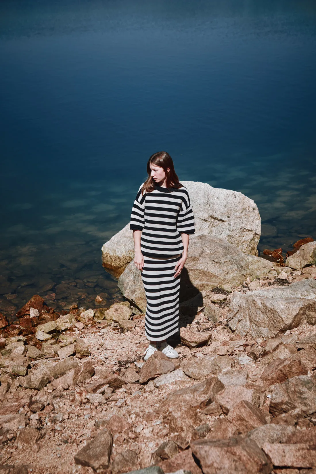 GERALDINE Oversize Tee in Organic Cotton - Navy Blue and Off-White Stripes sold by L’ENVERS product image thumbnail 4