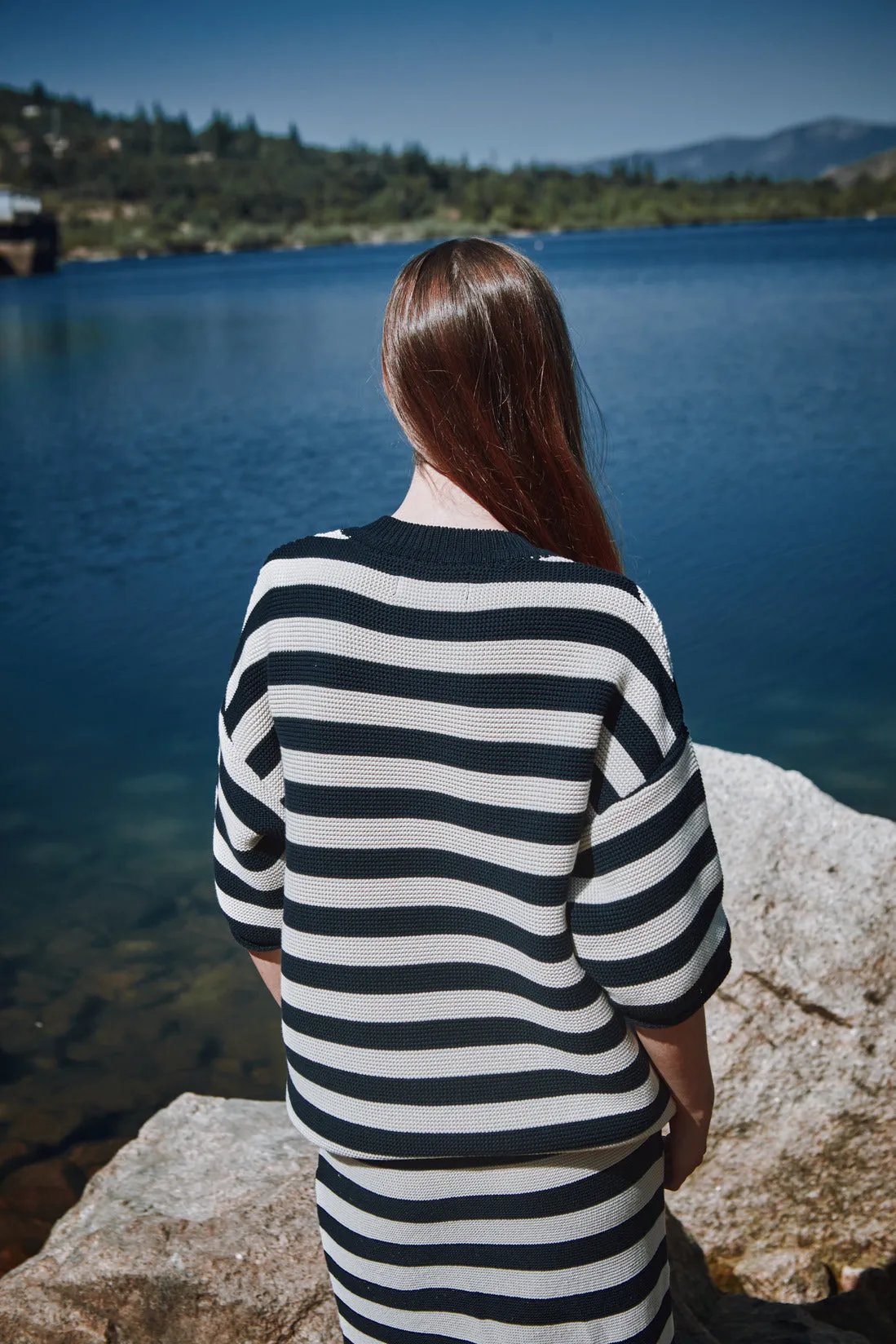 GERALDINE Oversize Tee in Organic Cotton - Navy Blue and Off-White Stripes sold by L’ENVERS product image thumbnail 5
