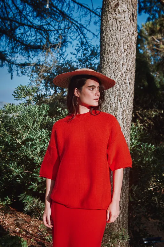 GERALDINE Oversize Tee in Organic Cotton - Red sold by L’ENVERS