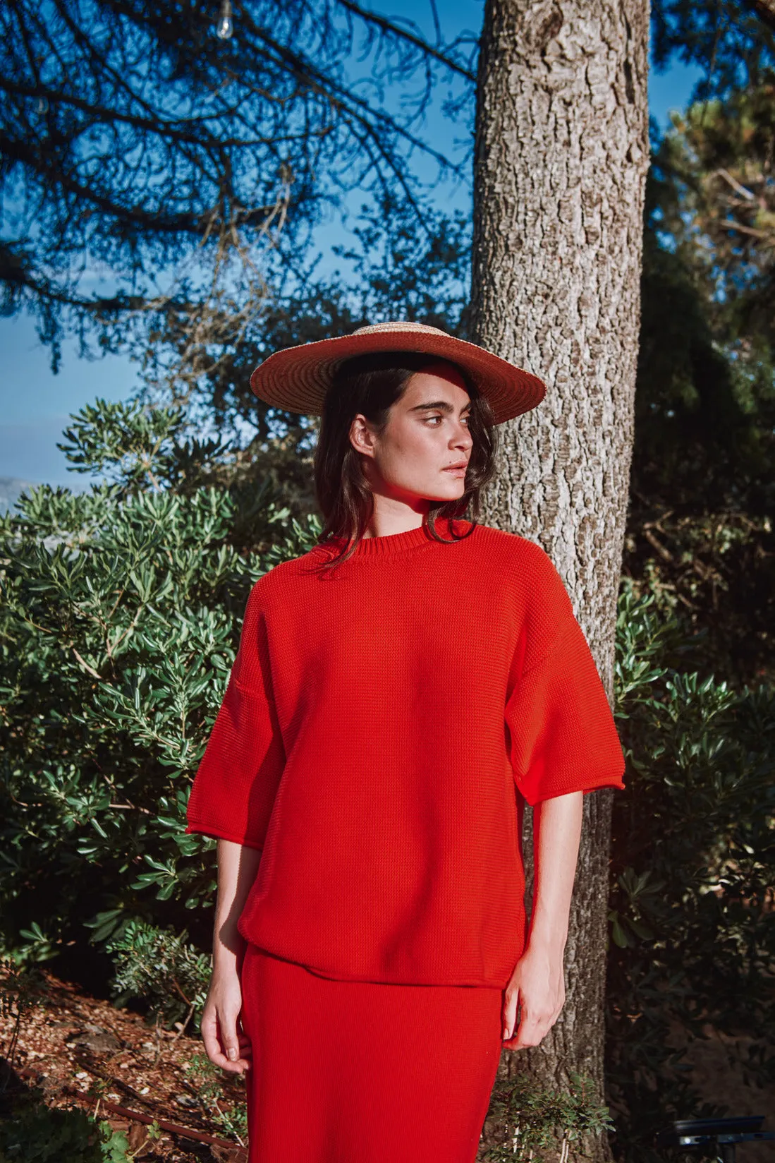 GERALDINE Oversize Tee in Organic Cotton - Red sold by L’ENVERS