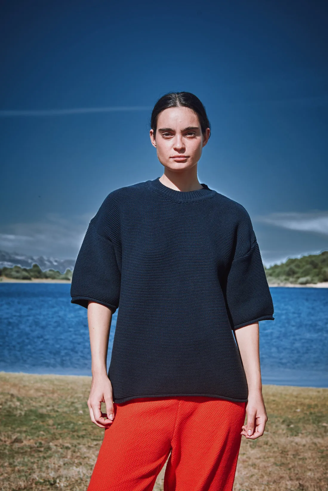 GERALDINE Oversize Tee in Organic Cotton - Navy sold by L’ENVERS