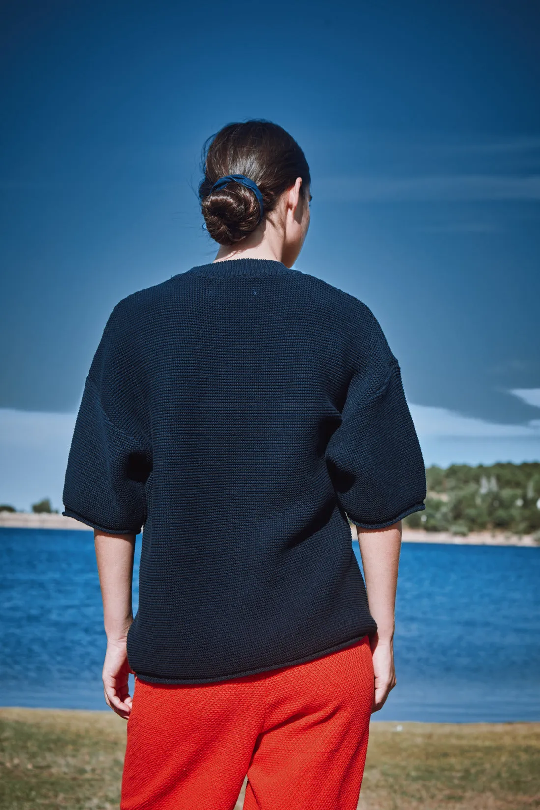 GERALDINE Oversize Tee in Organic Cotton - Navy sold by L’ENVERS product image thumbnail 4