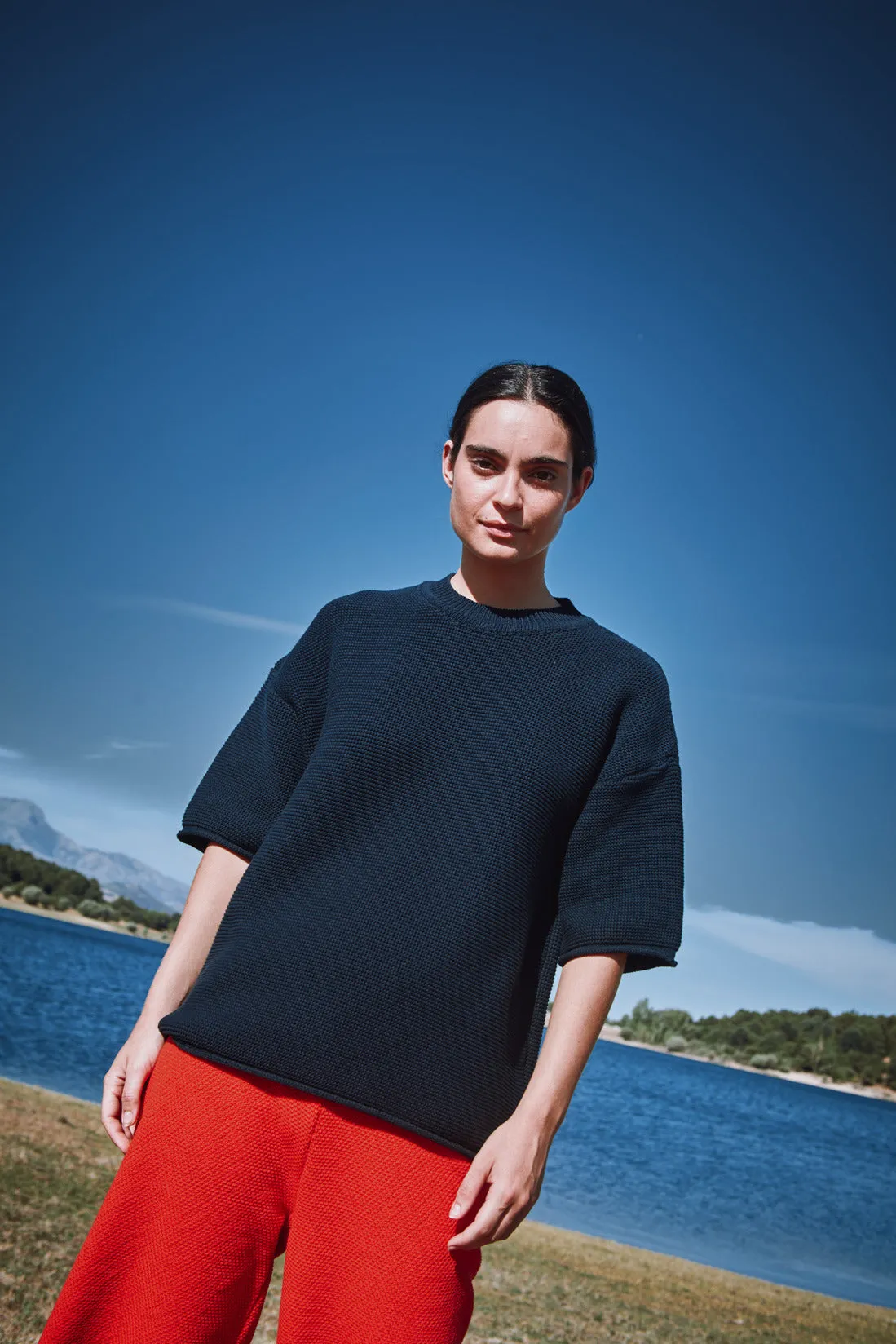 GERALDINE Oversize Tee in Organic Cotton - Navy sold by L’ENVERS product image thumbnail 3
