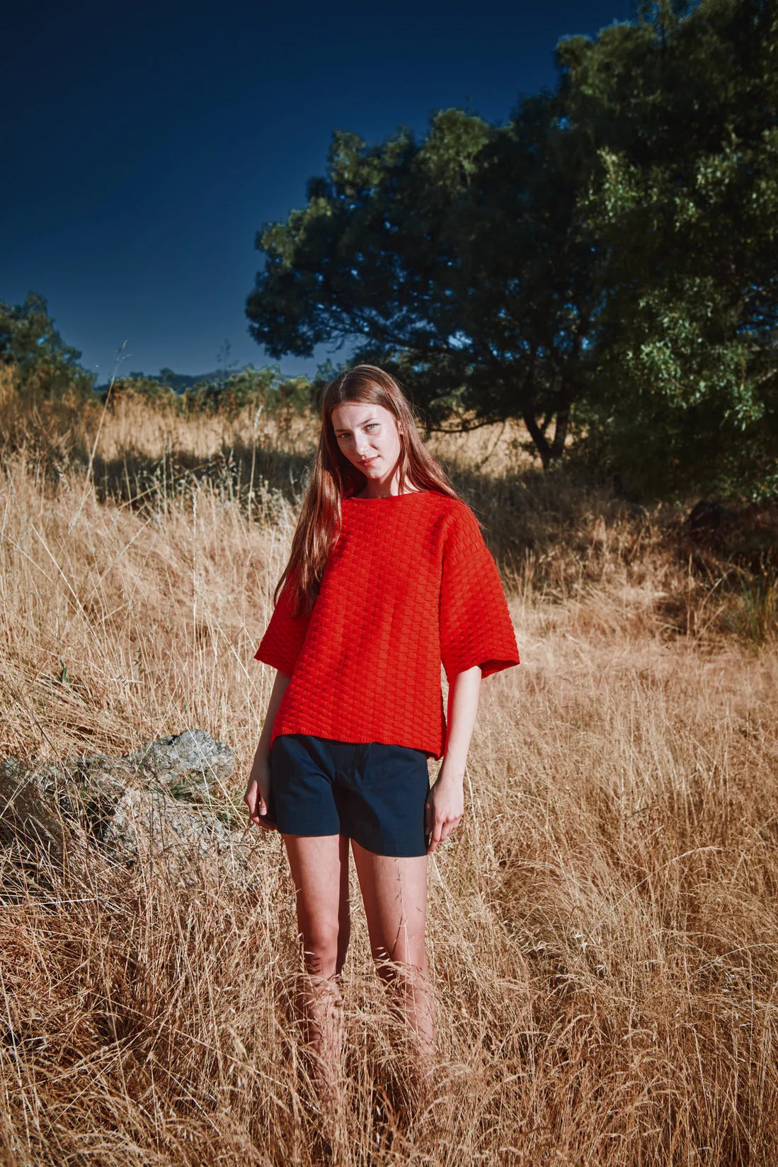 SIDONIE Basketweave-Knit Tee in Organic Cotton - Red sold by L’ENVERS product image thumbnail 4