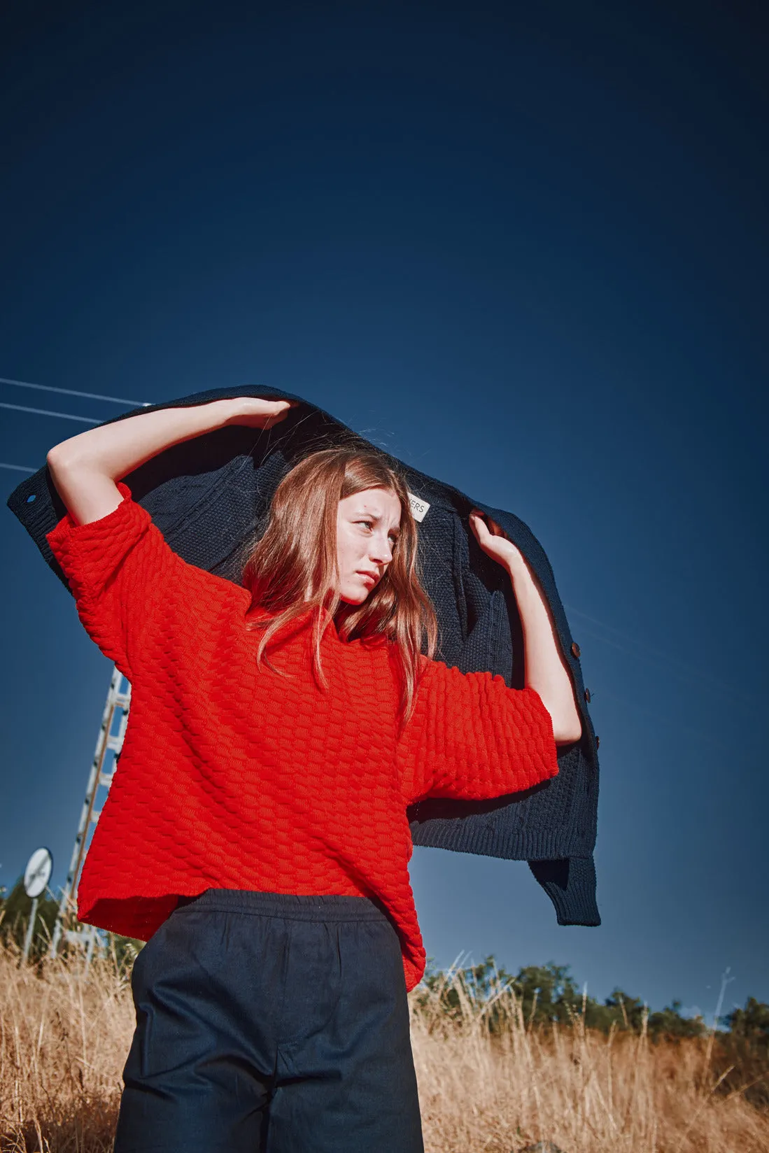 SIDONIE Basketweave-Knit Tee in Organic Cotton - Red sold by L’ENVERS product image thumbnail 3