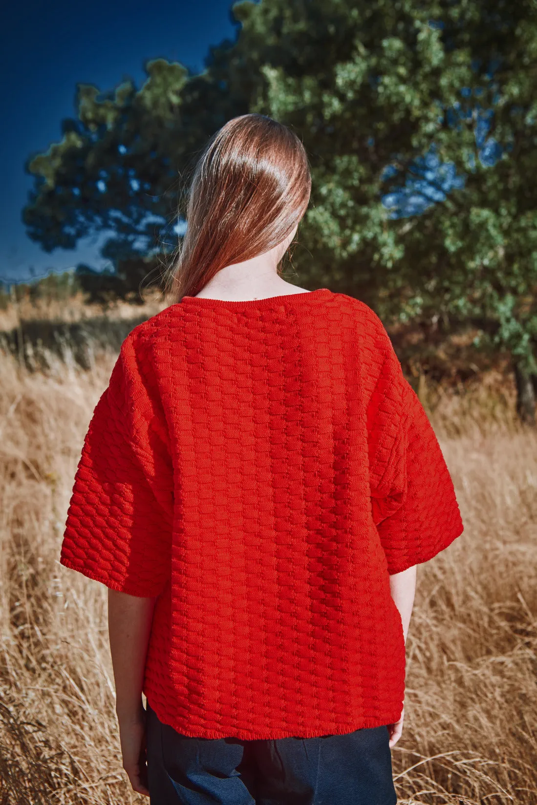 SIDONIE Basketweave-Knit Tee in Organic Cotton - Red sold by L’ENVERS product image thumbnail 5