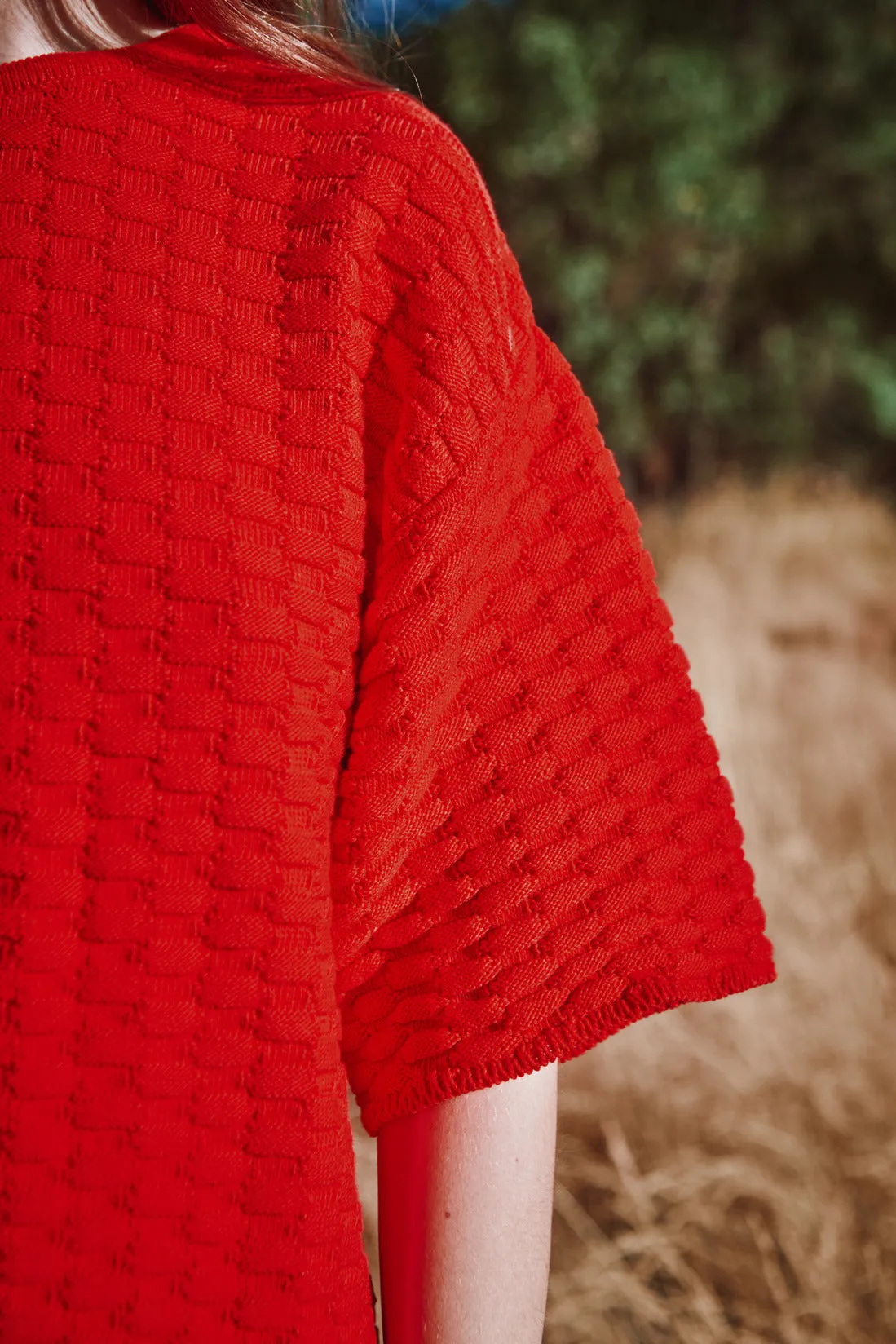 SIDONIE Basketweave-Knit Tee in Organic Cotton - Red sold by L’ENVERS product image thumbnail 2