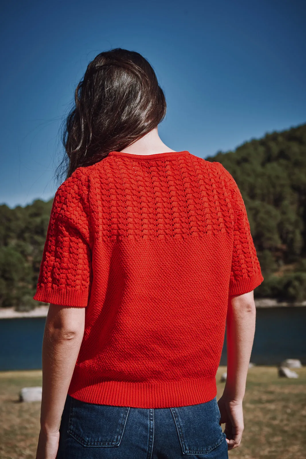 LIZ Lace Top in Organic Cotton - Red sold by L’ENVERS product image thumbnail 5