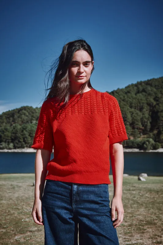 LIZ Lace Top in Organic Cotton - Red made by L’ENVERS