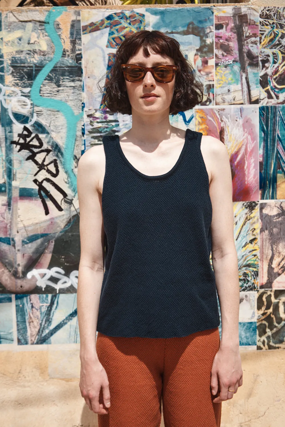 LARA Tank Top in Organic Cotton - Navy sold by L’ENVERS