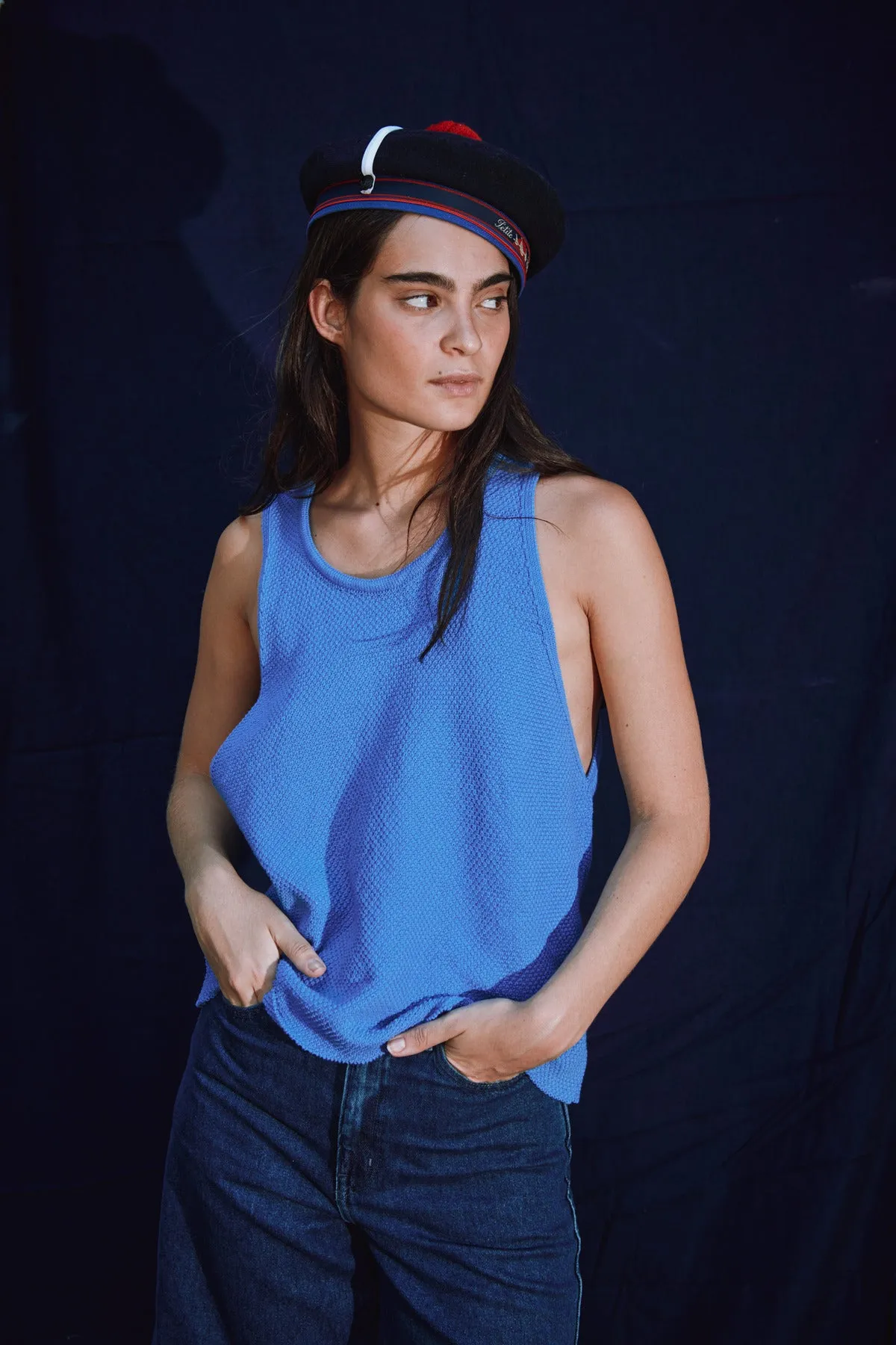 LARA Tank Top in Organic Cotton - Cyan Blue sold by L’ENVERS