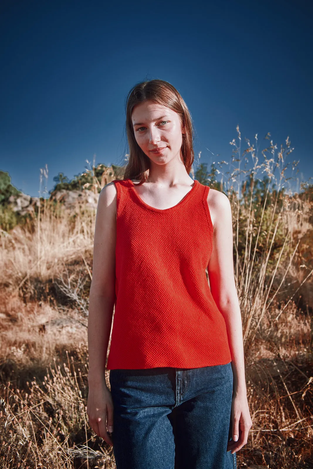 LARA Tank Top in Organic Cotton - Red sold by L’ENVERS