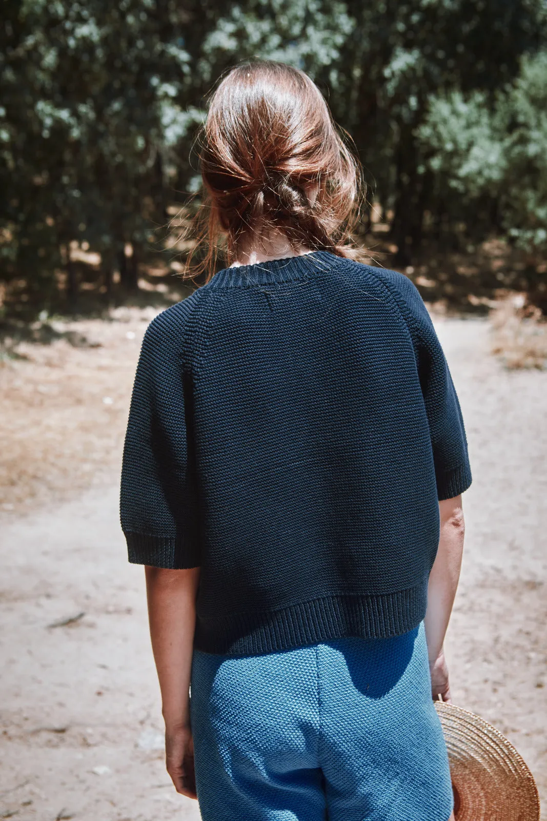 CLARISSE Short-Sleeve Cardigan in Organic Cotton - Navy Blue sold by L’ENVERS product image thumbnail 3