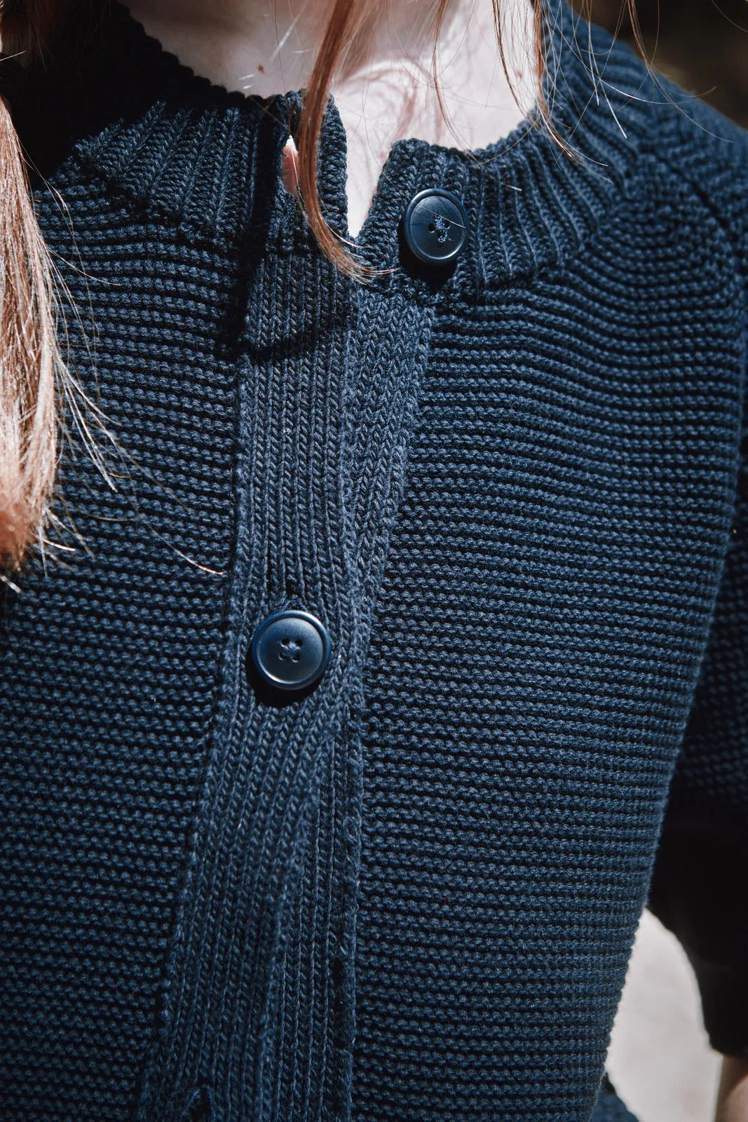 CLARISSE Short-Sleeve Cardigan in Organic Cotton - Navy Blue sold by L’ENVERS product image thumbnail 4