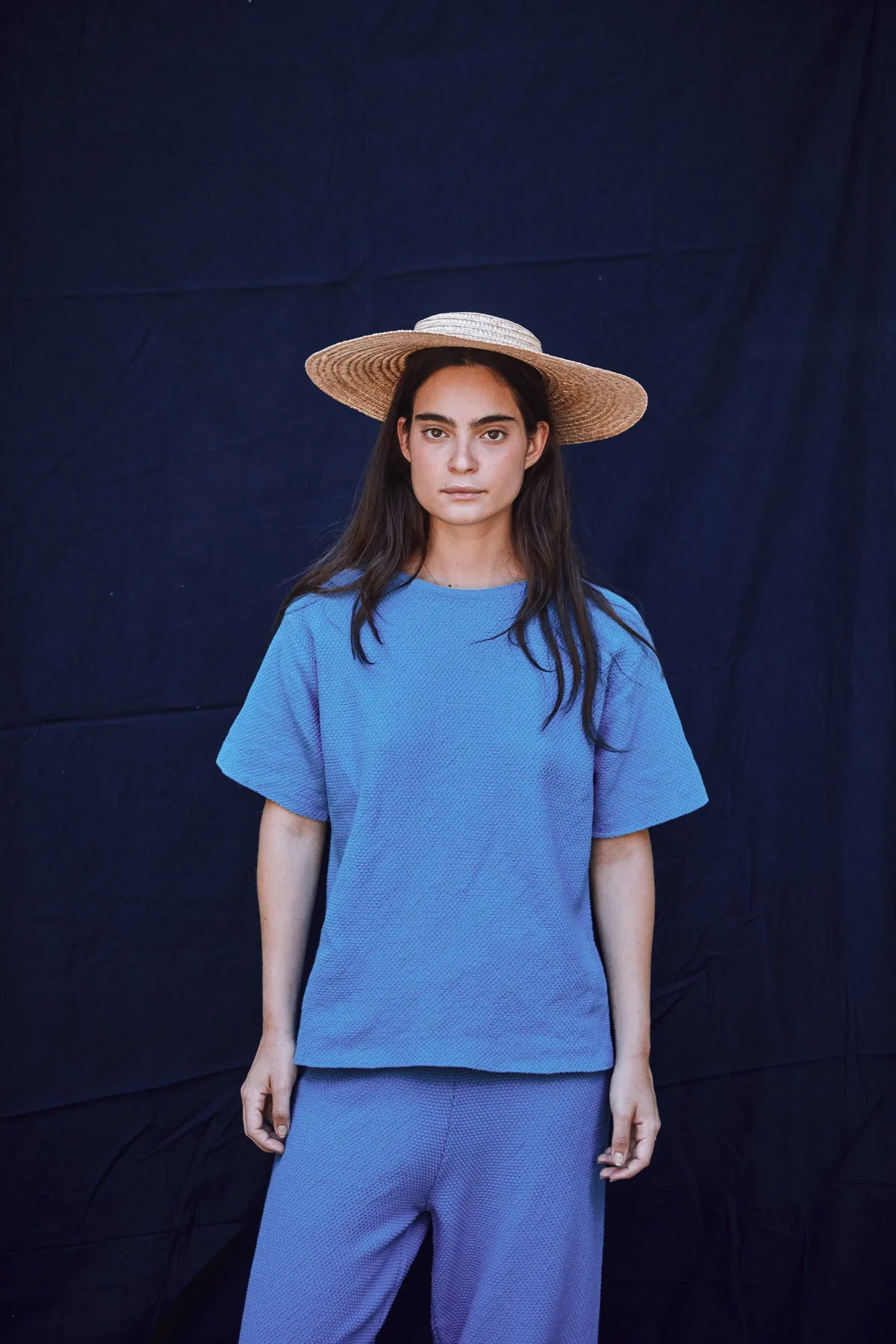 LÉA Short-Sleeve Tee in Organic Cotton - Cyan Blue sold by L’ENVERS product image thumbnail 3