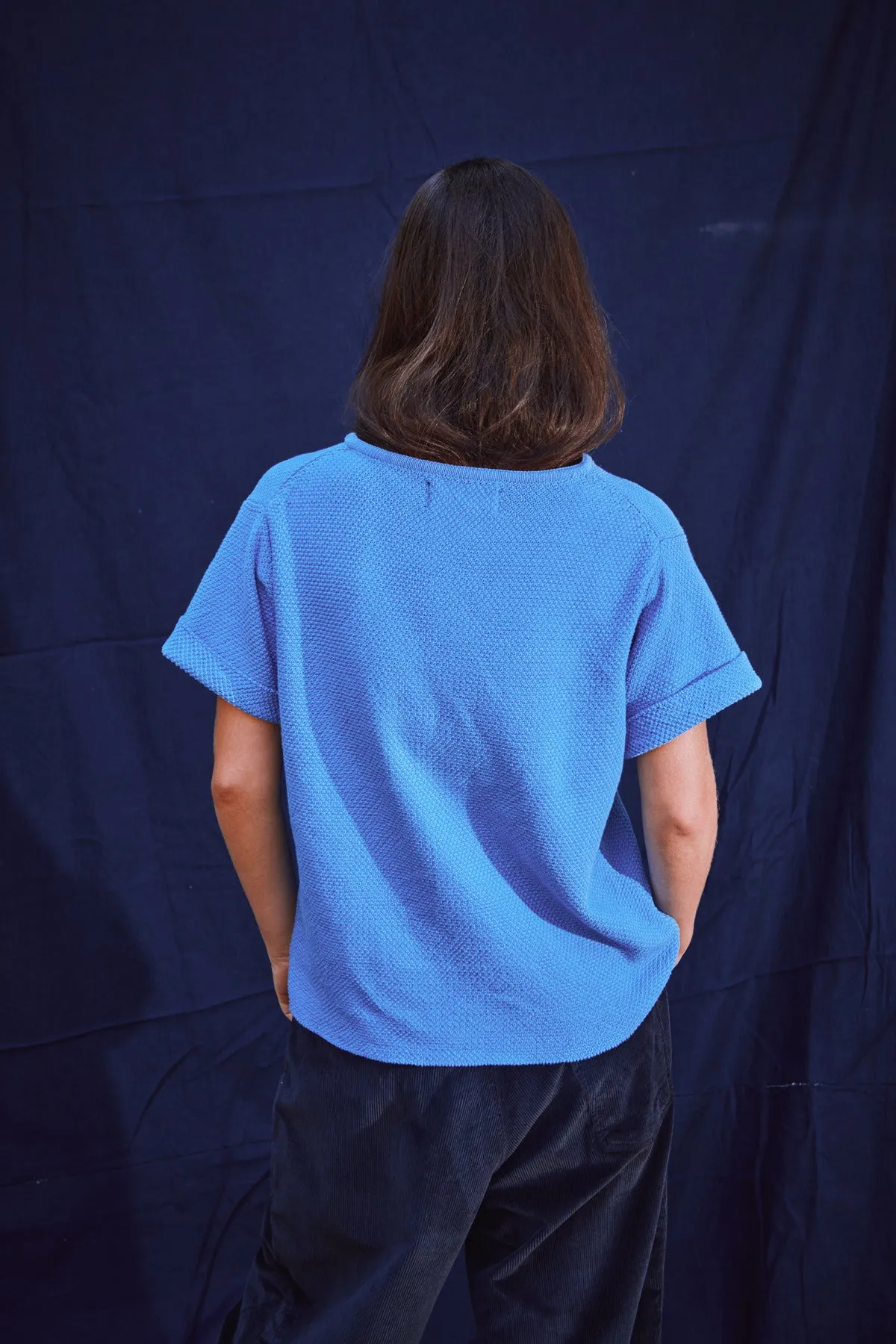 LÉA Short-Sleeve Tee in Organic Cotton - Cyan Blue sold by L’ENVERS product image thumbnail 4
