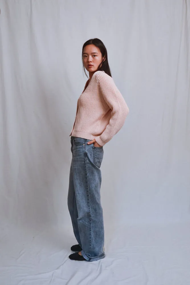 Item #507 - ANNA V-Neck Cardigan in Organic Cotton - Powder Pink sold by L’ENVERS product image thumbnail 2
