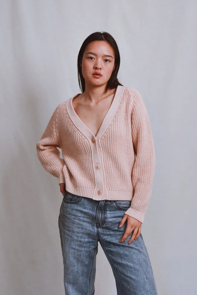 Item #507 - ANNA V-Neck Cardigan in Organic Cotton - Powder Pink sold by L’ENVERS